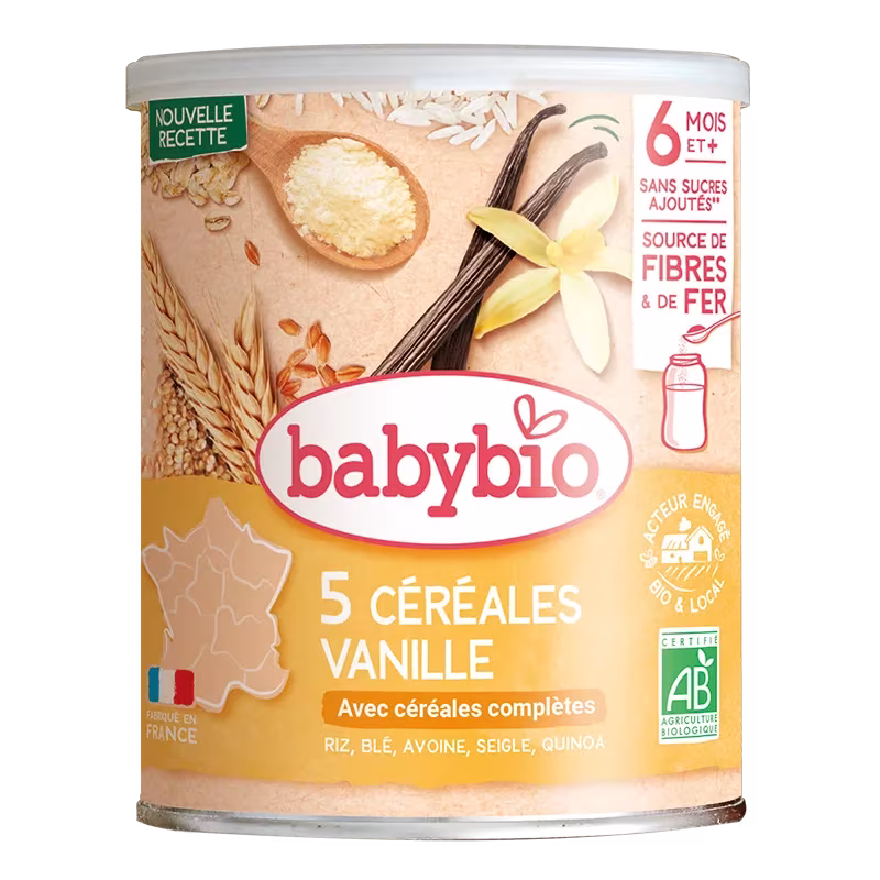 5 Céréales Vanille Riz, Blé, Avoine, Seigle, Quinoa – Babybio